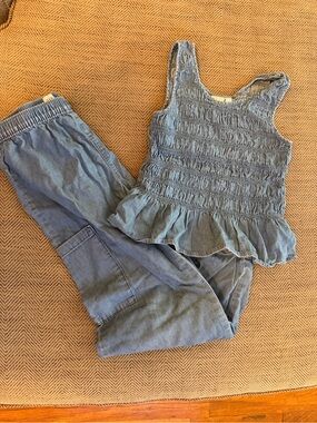 GAP Girls Blue Chambray Smocked Tank and Pants Set